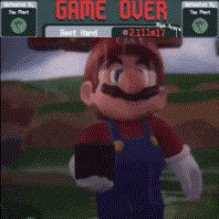 a game over screen with a mario on a cross