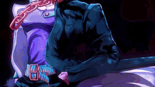 a pixel art of a man with a chain around his neck and a belt that says ' jojo ' on it