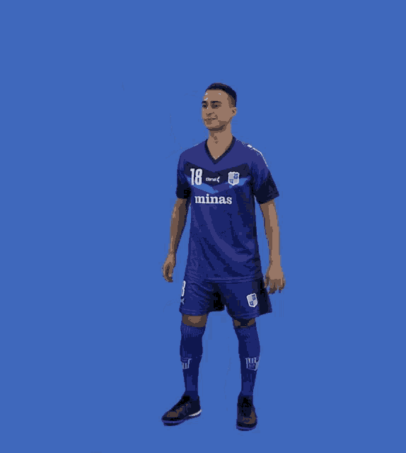 a soccer player in a blue jersey with the number 18
