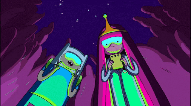 finn and princess bubblegum from adventure time are looking up at the stars