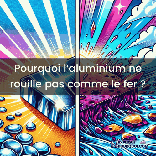 a colorful illustration with the words " pourquoi l' aluminium ne rouille pas comme le fer "