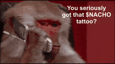 a picture of a monkey talking on a cell phone with the words " you seriously got that $ nacho tattoo "