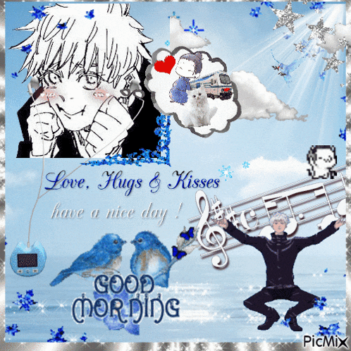 a good morning greeting card that says love hugs and kisses on it