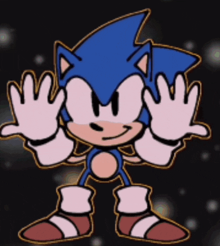 a cartoon of sonic the hedgehog waving his hands