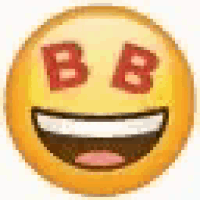 a yellow smiley face with red letters b and b on it 's eyes .