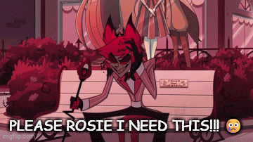 a cartoon character is sitting on a bench holding a rose and saying please rosie i need this !