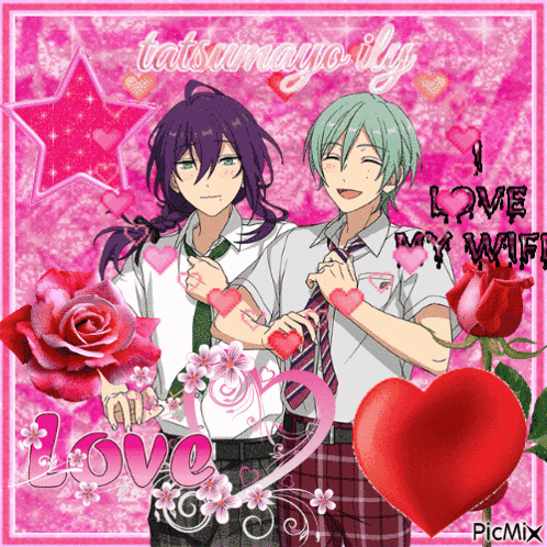 a picture of two anime characters with the words love my wife on it