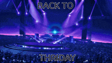 a large crowd of people are gathered in front of a stage that says " back to thrid "