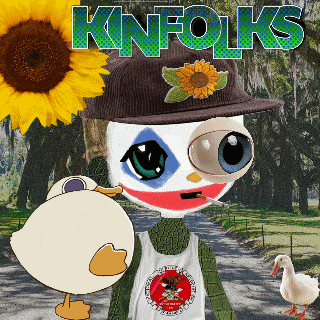 a cartoon character with a duck and a sunflower in the background and the word knfolks on the top
