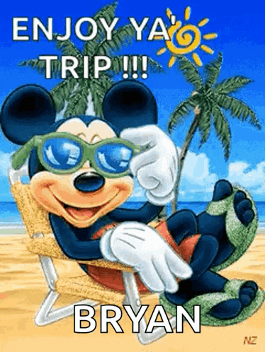 a cartoon of mickey mouse wearing sunglasses on the beach