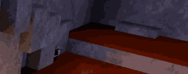 a pixelated image of a person standing on stairs
