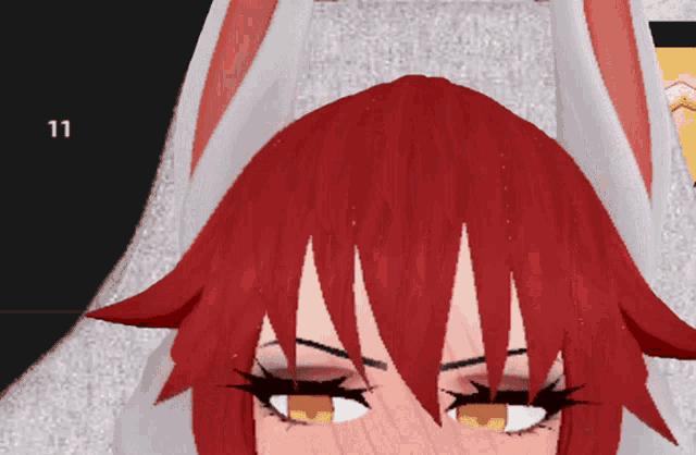 a close up of a girl 's face with the number 11 in the background