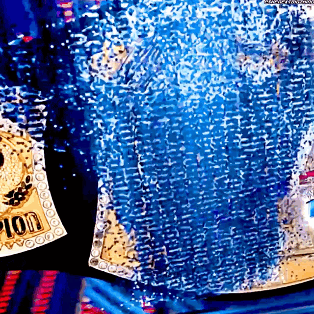 a close up of a wrestling championship belt with the number 100 on the front