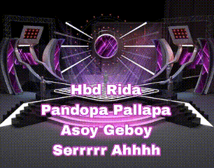 a purple stage with the words hbd rida pandopa pallapa asoy geboy on it