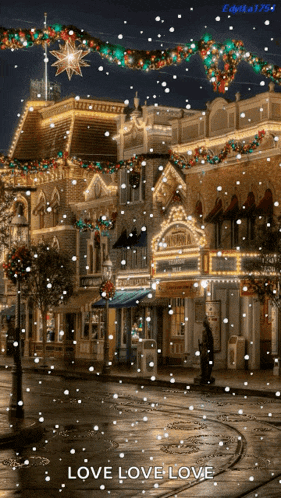 a christmas scene with the words love love love on the bottom right