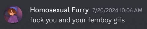 a screenshot of a message that says homosexual furry