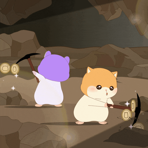 a cartoon of two hamsters looking for coins