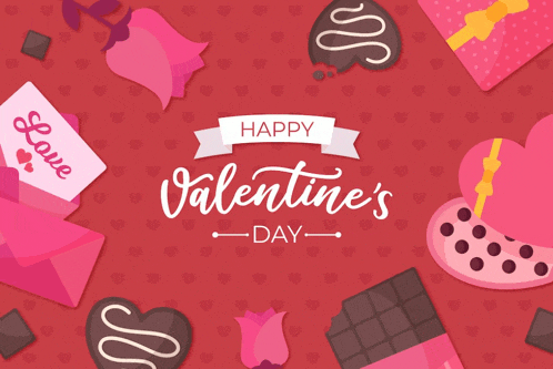 a happy valentine 's day greeting card with hearts and chocolate