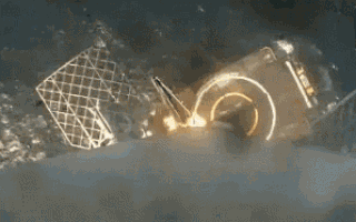 a rocket is flying through a circle in the sky .