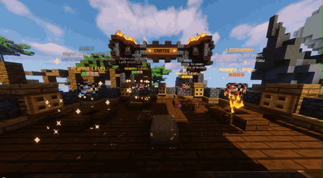 a screenshot of a minecraft game with a banner that says crafted on it