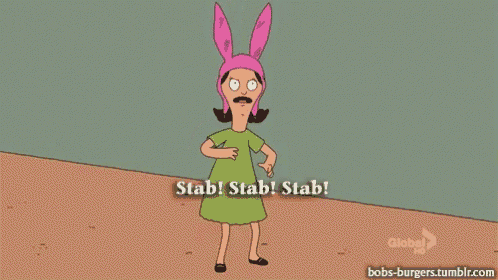 a cartoon of a girl with bunny ears and the words stab stab stab