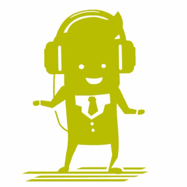 a cartoon character wearing headphones and a tie
