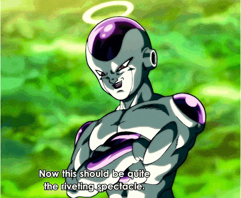 a cartoon character with the words now this should be quite the riveting spectacle below him