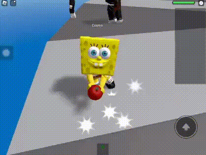 spongebob squarepants is holding a red ball in a game .