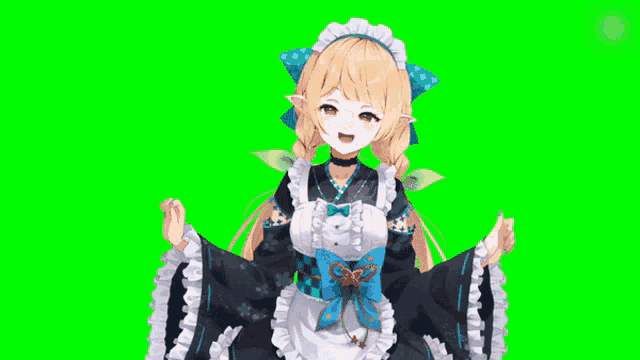 a girl with blonde hair is wearing a maid costume
