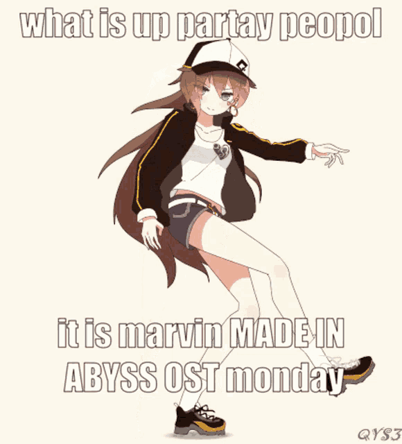 a cartoon of a girl dancing with the caption what is up partay peopol