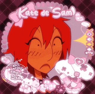a drawing of a girl with red hair and the name kate de sam