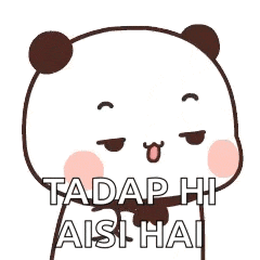 a panda bear is holding a bow tie and saying tadap hi ais hai .