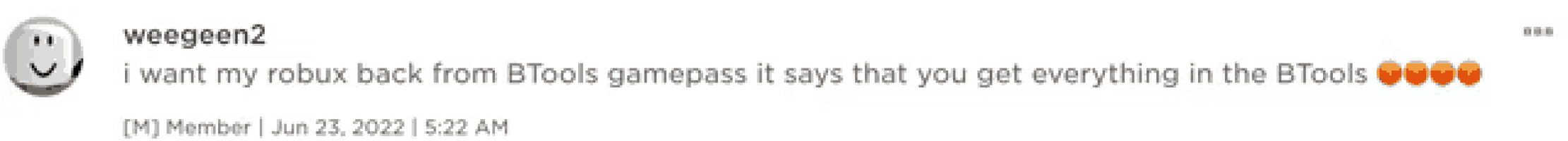 a blurred image of a text that says ' i want my robux back from btools gamepass '