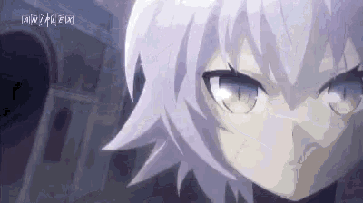 a close up of a person 's face with a purple hair and blue eyes .