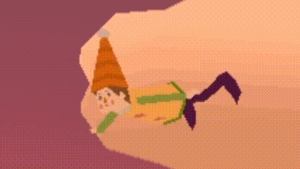 a pixel art of a gnome with a hat and a bat .