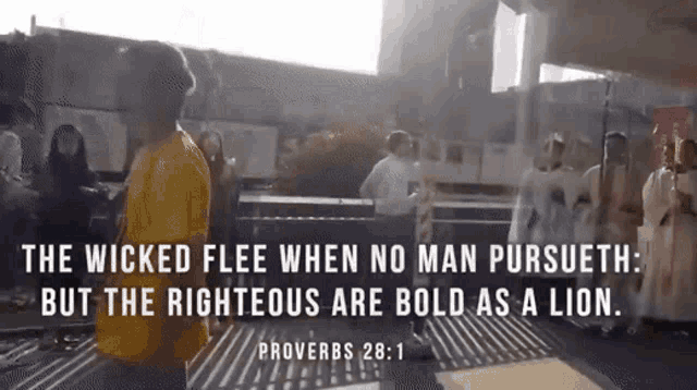 a bible verse from proverbs 28 1 is displayed on a screen