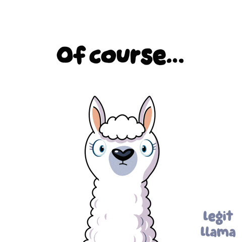 an illustration of a llama with the words of course written below it