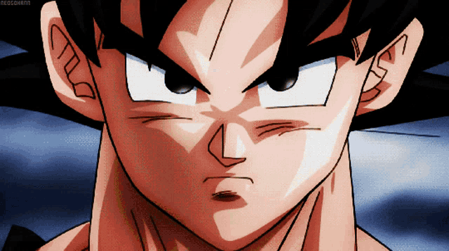 a close up of a cartoon character 's face with the word neogohann on the bottom right