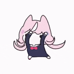 a cartoon drawing of a girl with pink hair and a bow tie covering her face .