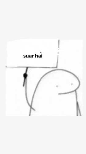 a stick figure holding a sign that says suara hai .