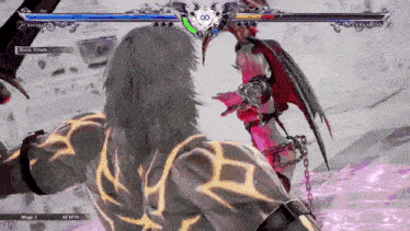 a video game is being played with a devil fighting a monster