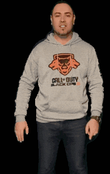 a man is wearing a call of duty black ops hoodie
