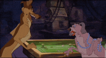 two cartoon dogs are playing a game of craps