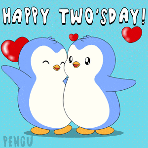 a happy two 's day greeting card with two penguins and hearts