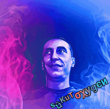 a man is smiling in front of a purple and blue background that says sgkut oxygen