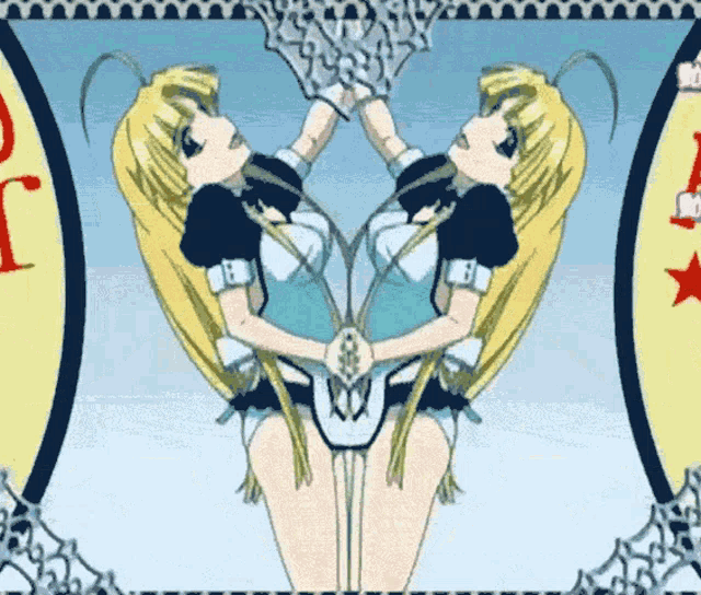 a cartoon drawing of two maids with the letter r on the bottom right