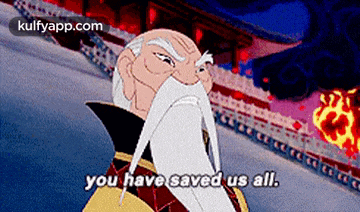a cartoon man with a beard is talking about saving us all .