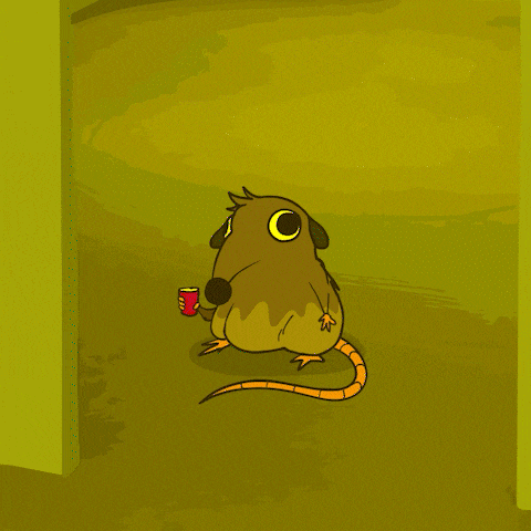 a cartoon of a rat holding a can of soda
