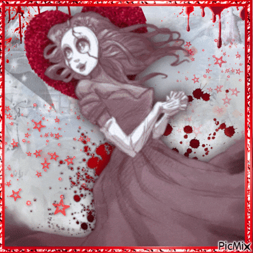 a picture of a girl in a purple dress with a red border and the caption picmix