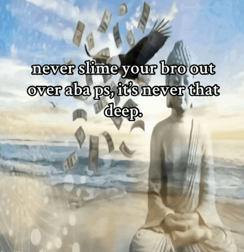 a picture of a buddha with a quote that says never slime your bro out over aba ps
